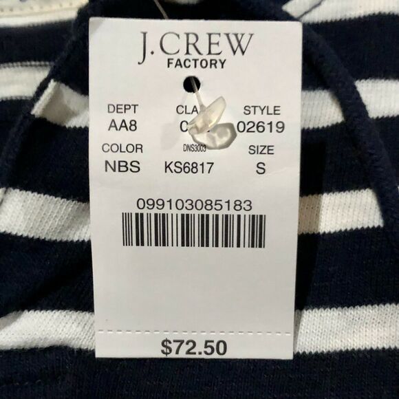 J. Crew Hooded Pullover Small Navy Blue White Stripe Front Pouch Pocket Loose - Picture 6 of 11